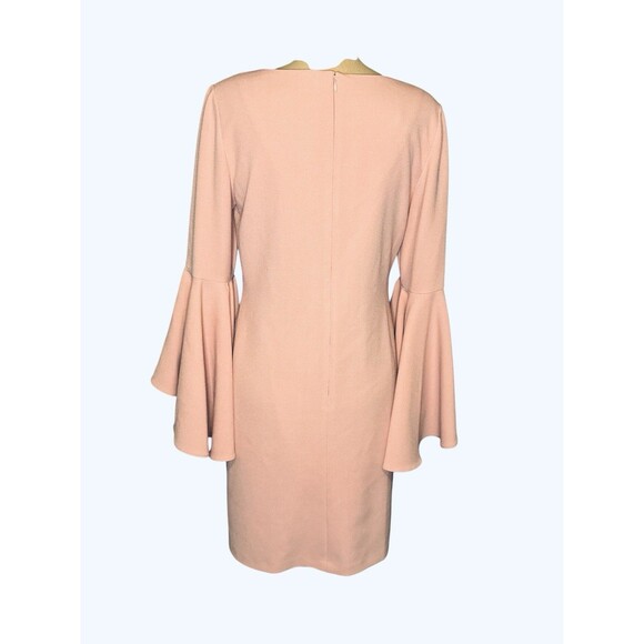 ELIZA J Pink Blush Ruffle V-Neck 3/4 Bell Sleeve Crepe Shift Sheath Dress 8 - Picture 4 of 8